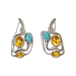 Amber and Turquoise Openwork Square Earrings